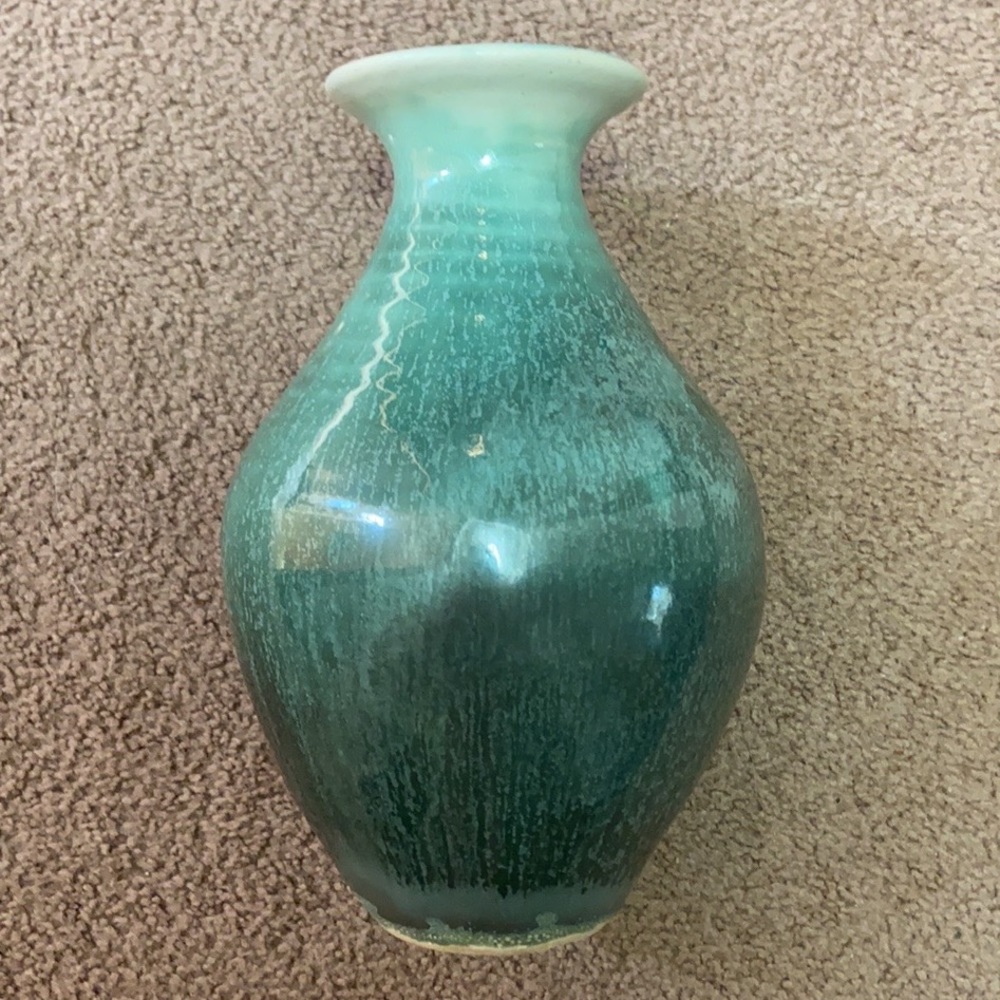 Vintage 💚 Ken Poole Signed Seagrove NC Green Ombré Ceramic Pottery Bud Vase